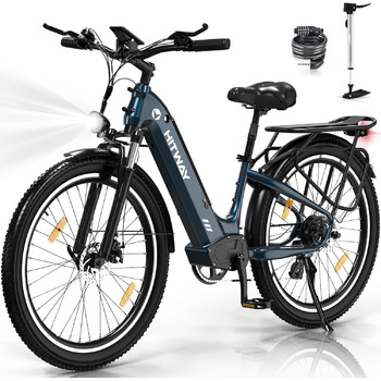 Міський електричний велосипед Pedelec, 250W City Cruiser E Bike, змінний акумулятор 48V 18Ah, максимальний запас ходу 55-80 км, 7 передач, приміський електричний велосипед для дорослих Синій, 26X3.0