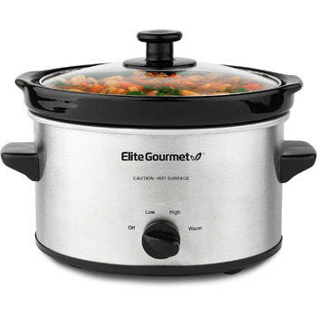 Мультиварка Elite Gourmet MST-275XS, електрична, овальна, регульована температура, закуски, соуси, рагу та соуси, скляна кришка та посудомийна машина, 2.27 л, нержавіюча сталь