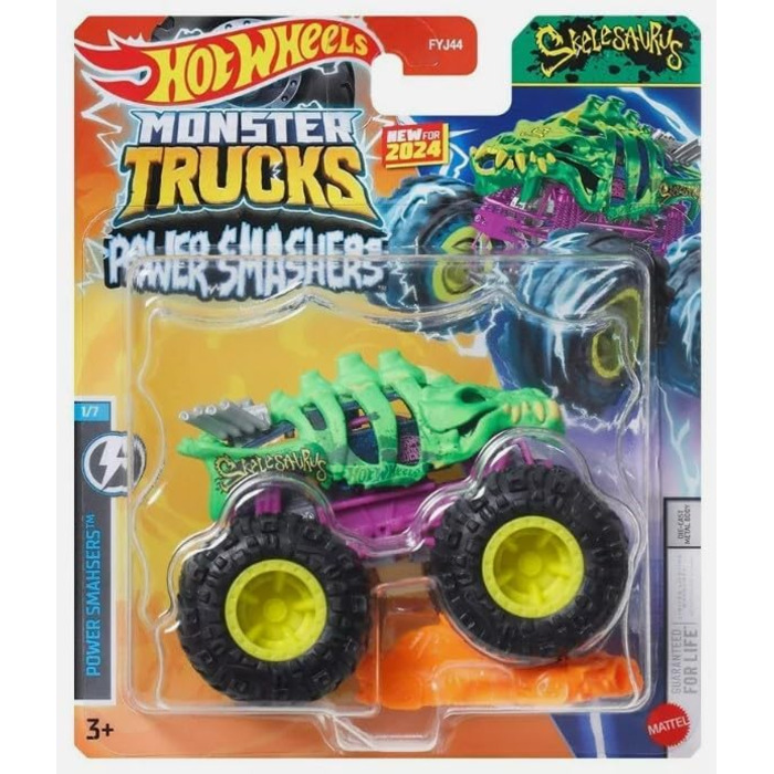 Машинки Hot Wheels Monster Trucks 2024 Масштаб 164 (Power Smashers Skelesaurus 1/7) зелений