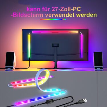 Неонова світлодіодна стрічка Herrselsam RGBIC світлодіодна стрічка 111 см для 27-дюймового монітора ПК, неонова стрічка, підсвічування ПК, світлодіодне освітлення USB з керуванням програмою, 1 упаковка для 27-дюймового монітора ПК 1 упаковка