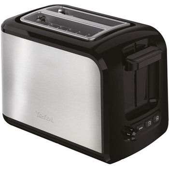 Тостер Tefal Express TT410D на 2 скибочки, чорний, нержавіюча сталь, 2 скибочки, 850 Вт, 160 мм одинарний