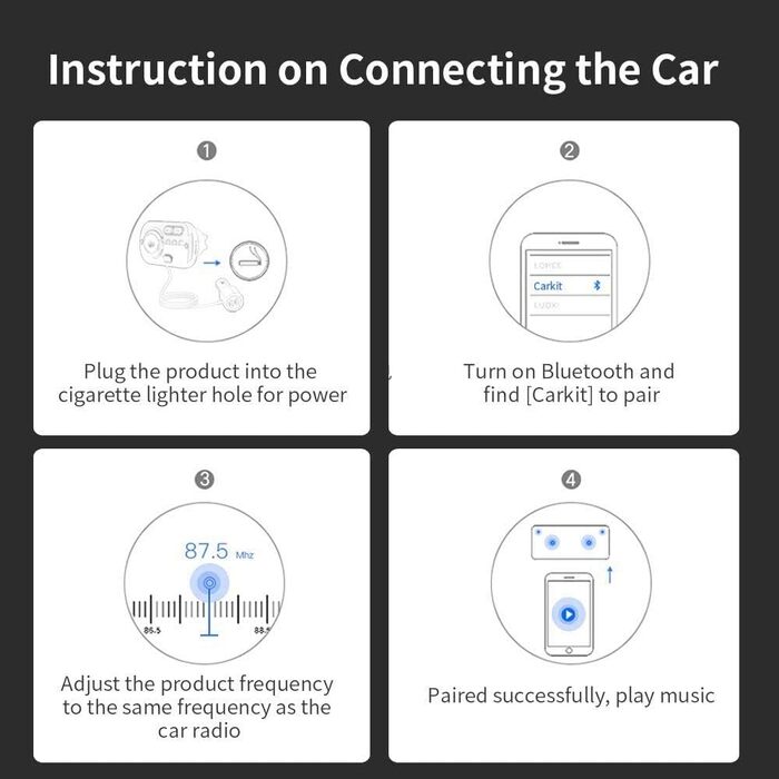 Бездротовий FM-передавач INF для автомобіля, Bluetooth 5.0, адаптер Bluetooth, із зарядним пристроєм USB, портом AUX та світлодіодом