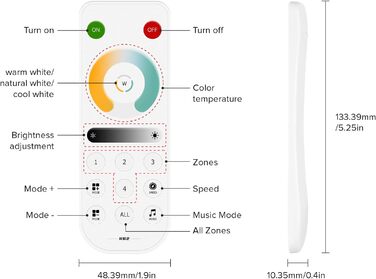 В 1 Світлодіодний контролер Bluetooth 2.4 ГГц, сумісний з WS2812B SK6812 WS2811 FCOB CCT 5050RGB/RGBW Світлодіодна стрічка з сенсорною панеллю 2.4G / 2.4G радіочастотним пультом дистанційного керування/APP Керування музичним режимом (RB2 CCT), 12