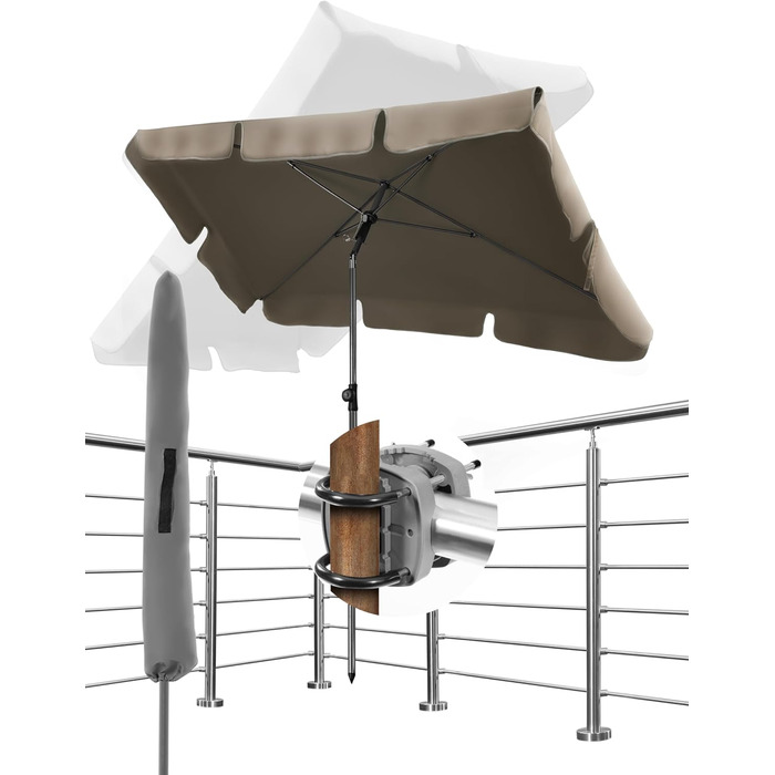 Парасолька сонцезахисна Menz Parasol 3-в-1 200x125см прямокутна із захистом від ультрафіолету  з кришкою в комплекті темно-коричнева