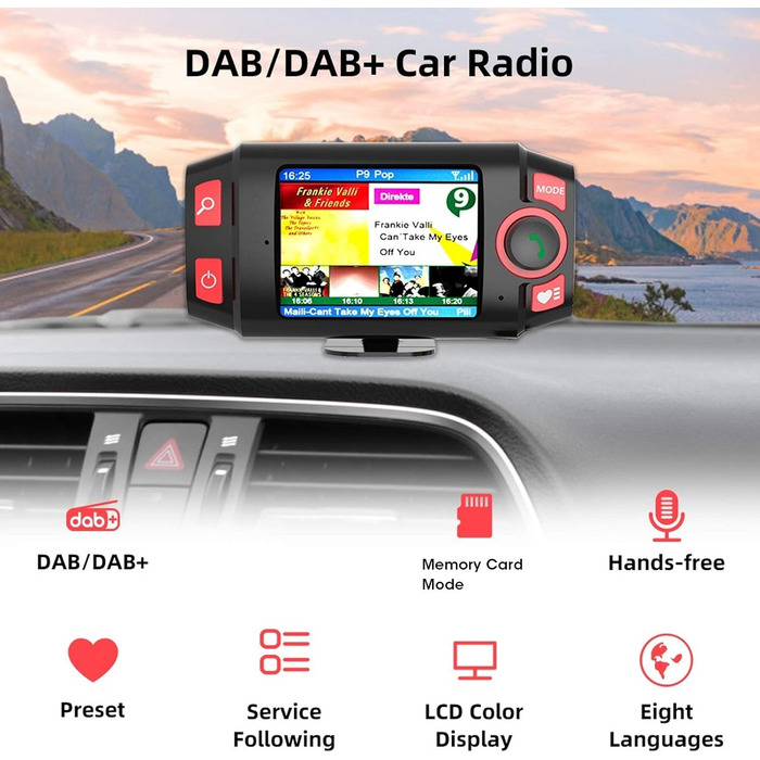 Передавач Bluetooth, автомобільний стереоприймач DAB Адаптер цифрового аудіомовлення FM-передавач Автомобільний комплект Bluetooth без допомоги рук