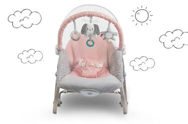 Дитяча гойдалка Nukido Baby Bouncer з музикою - Металевий каркас і міцний пластик - Замок-гойдалка - Вібраційна система - Додаткова іграшка Montesorri - 48 x 62 см - (Рожевий)