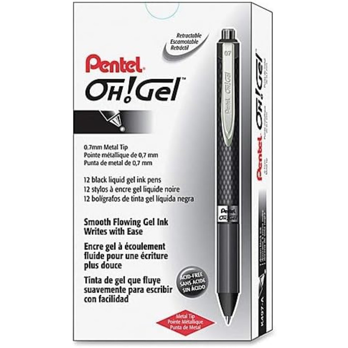 Ручка для роликів Pentel K497, 0,35 мм, чорна, 12 шт. (1 упаковка)