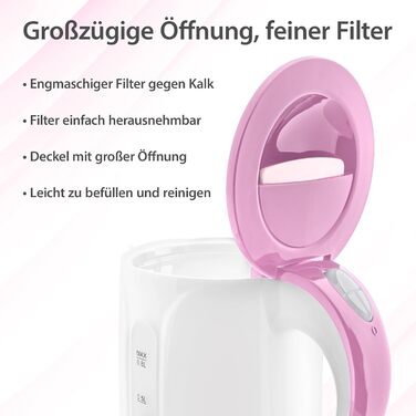 Чайник 1 л, Чайник малий, Туристичний чайник із захистом від сухого ходу, легкий (650 г), без бісфенолу А, 1100 Вт, TV Rheinland GS протестовано, чайник, чайник 1 літр, міні-чайник, рожевий Рожевий, 24
