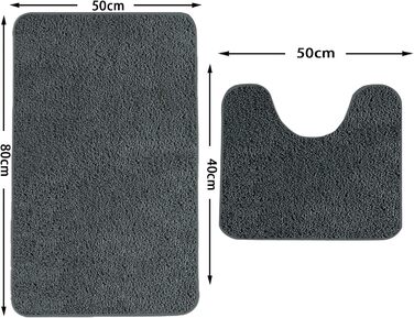 Набір килимків для ванної кімнати Rururug 2 предмети, м'який килимок для ванної кімнати з мікрофібри та килимок для туалету з вирізом, нековзний килимок для ванної, набір килимків для ванної для миття сірий, 50x8050x40 см 50 x 80 см50 x 40 см Сірий