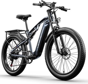 Чоловічий електричний велосипед Shengmilo MX05 E Bike 26-дюймовий електронний гірський велосипед з повною підвіскою 48V 17.5Ah акумулятор 7-швидкісний задній перемикач педальний електричний велосипед з жирною шиною ()