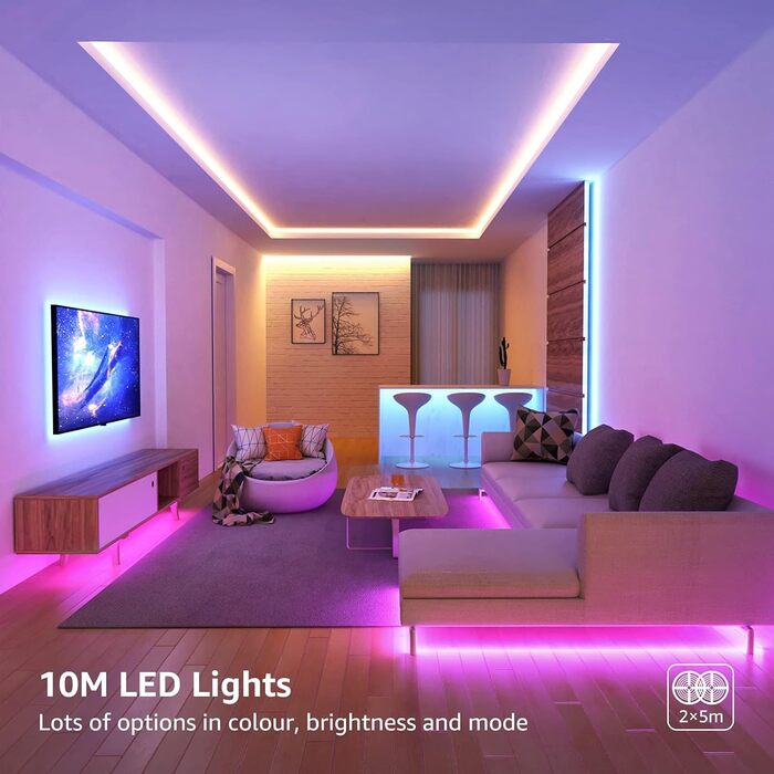 Набір світлодіодних стрічок Lepro RGB, 5050 SMD 150 світлодіодних стрічок, 12 В, світлодіодна стрічка самоклеюча, гнучка світлодіодна стрічка, світлодіодні ліхтарі IP20, барвиста світлодіодна стрічка з регулюванням яскравості, блок живлення та контролер у