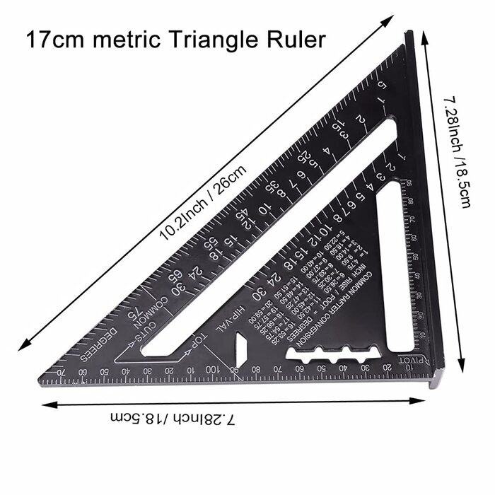 Метрична трикутна лінійка ASNOMY 2 шт. , трикутник-трансформер 18 см і 30 см, високоточна трикутна лінійка з алюмінієвого сплаву, макетний вимірювальний інструмент для деревообробки
