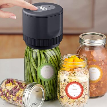 Вакуумна пакувальна машина cimsfcor Mason Jar, електричний вакуумний пакувальник для банок Mason з 15 шт. ами кришки для пляшок Mason і 6 шт. етикеткового паперу та відкривачкою для пляшок ука, автоматичні банки Mason