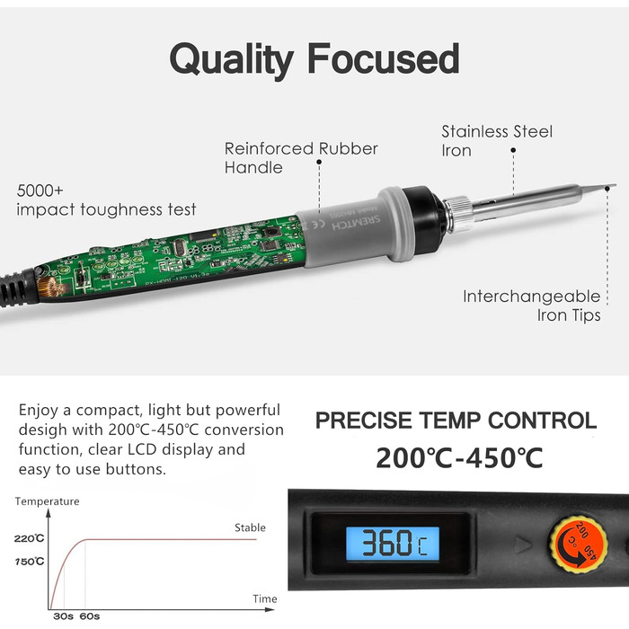 Паяльник SREMTCH 80 Вт з РК-екраном та регульованою температурою, керамічний термостат