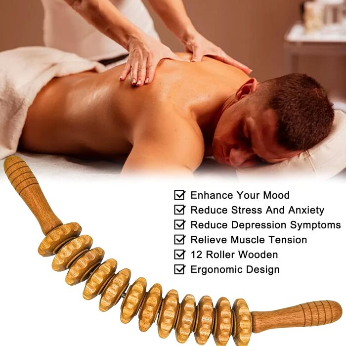 Масажний ролик, Fascia Roller Wood, для розслаблення м'язів, Body Sha Sculpting, Gua Sha Massage, Anti Cellulite, Бук (колір дерева)