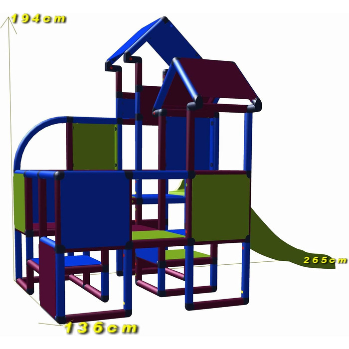 Ігровий замок Моріца з гіркою в пурпурно-синьо-яблучно-зеленому кольорі Садовий ігровий будиночок підходить для дитячих кімнат, ігрових кімнат або на вулиці в саду У приміщенні На вулиці, 6418 -