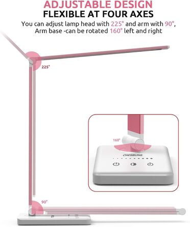 Рожева настільна лампа Світлодіодна настільна лампа з регулюванням яскравості, 5 кольорів і 10 рівнів яскравості, настільна лампа для захисту очей для дітей, сенсорне керування, складна, приліжкова лампа з вбудованим акумулятором 2500 мАг Рожевий - з вбуд