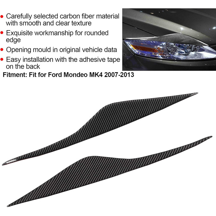 Повіка фари з вуглецевого волокна, Yctze 2 шт. Оздоблення повік для брів з вуглецевого волокна заміна декору для Mondeo MK4 2007-2013 (колір вуглецевого волокна) для безеля фар Карбонова оптика ford