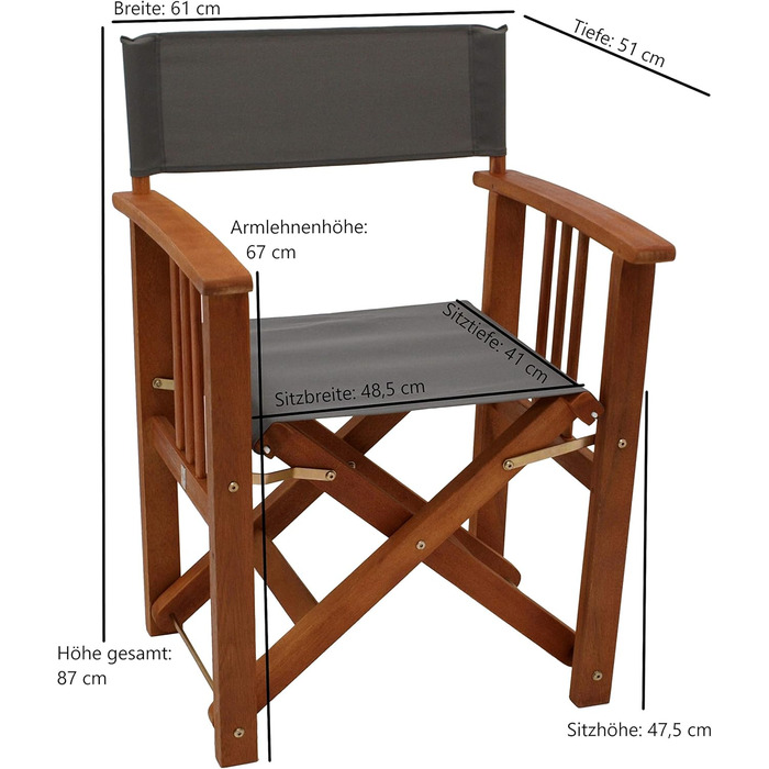 Крісло директора DEGAMO XL Director's Chair Каліфорнія, складний, каркас з евкаліптового дерева, чохол сірий, надзвичайно міцний дизайн