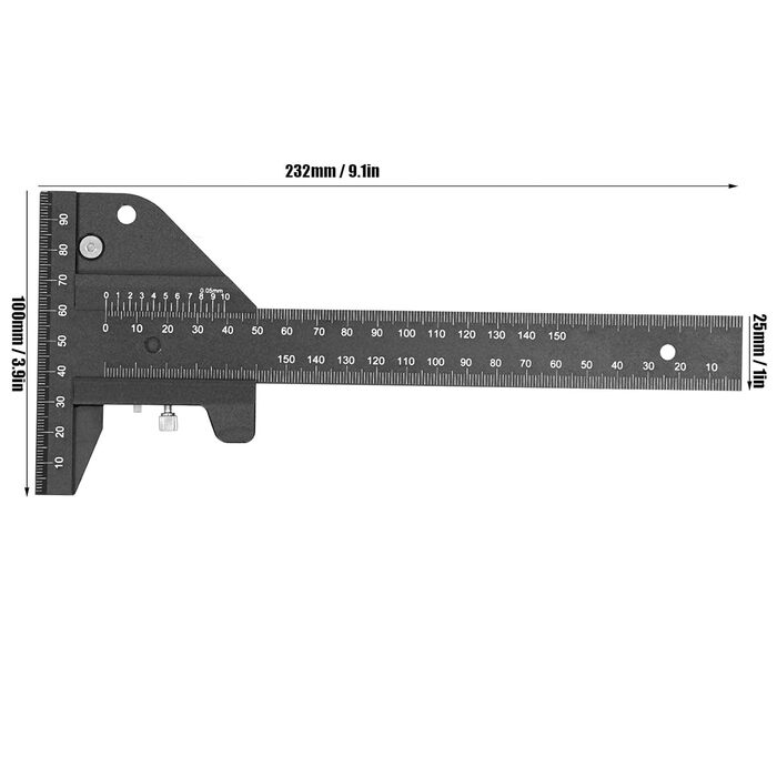 Т-подібна лінійка Fafeicy 0210 мм з точністю 0,05 мм, багатофункціональна дерев'яна лінійка з алюмінієвого сплаву, з двома вертикальними кінцевими шкалами, для багатофункціонального креслення ліній та вимірювань