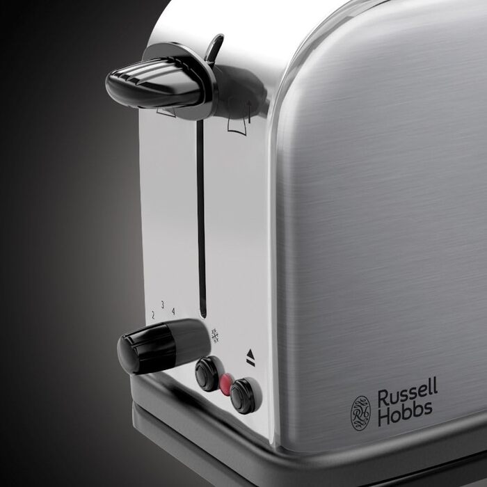 Тостер Russell Hobbs довгий слот для 2 скибочок / 1 широкий шматок хліба Adventure з нержавіючої сталі (дуже широкий слот для тостів, включаючи насадку для булочки, 6 рівнів підрум'янювання функція розморожування, 1000 Вт) 21396-56