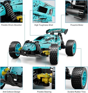 Автомобіль на дистанційному управлінні Tecnock для дітей, 118 Високошвидкісний 20 км / год RC автомобіль 2WD RC баггі, 2.4 ГГц позашляховий гоночний автомобіль з акумуляторними батареями, іграшковий подарунок для хлопчиків і дівчаток, синій