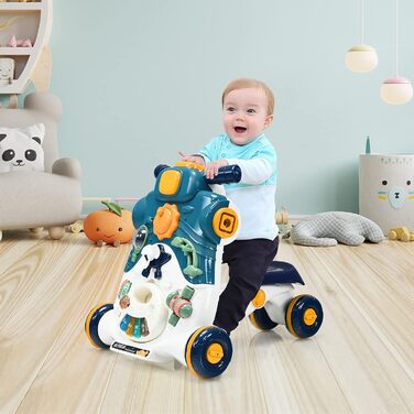 Ходунки для немовлят GOPLUS 3-в-1, як Play Center Baby Walker Ride-on Car, знімна ігрова дошка, зі світлом і музикою, універсальна іграшка, подарунок на 12-36 місяців (синій)