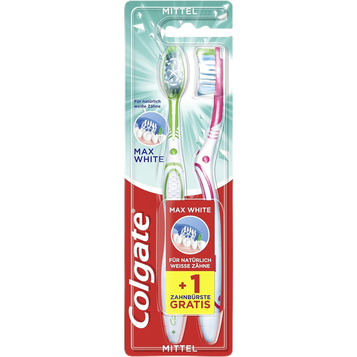 Зубна щітка Colgate Max White, середня, 2 шт. и - Ручна зубна щітка для білих від природи зубів, з щетиною середньої жорсткості