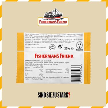 Аніс Fisherman's Friend, коробка з 24 предметів, ексклюзивний сорт зі смаком анісу та ментолу, з цукром та веганськими, цукерки для свіжого дихання, 24 x 25 г