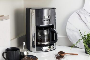 Кавоварка Russell Hobbs цифровий таймер, душова лійка для оптимального відведення та аромату Geo Stainless Steel Grey (макс. 12 чашок, скляний глечик 1.5 л, нагрівальна плита, 1000 Вт) Кавоварка з фільтром 25270-56