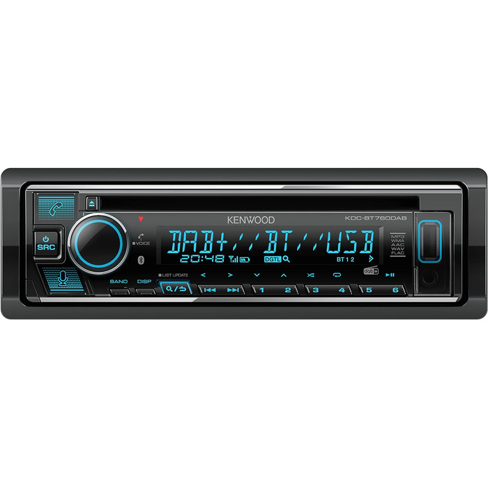 Автомагнітола Kenwood KDC-BT760DAB CD з системою гучного зв'язку DAB і Bluetooth (USB, AUX-вхід, 2 x Pre-Out 2,5 В, Storeo Alexa, звуковий процесор, 4x50 Вт, VAR. підсвічування, антена) Одинарний