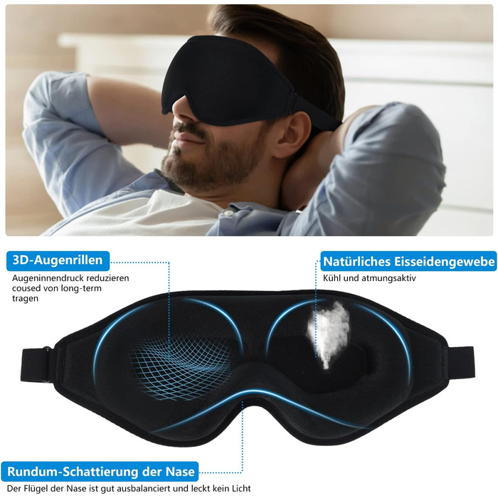 Маска для сну для чоловіків і жінок, Eysilk 2022 New Upgrade 3D Deep Sleep Mask Comfortable, маска для очей для тих, хто спить на боці, дихаюча 100 світлоблокуюча маска для сну для подорожей, йога (чорна)