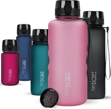 Пляшка для води 720DGREE 1л Sport 'uberBottle softTouch Sieb - Без BPA - Пляшка для води для універу, роботи, фітнесу, велосипеда, активного відпочинку, роботи - спортивна пляшка з тритану - легка, ударостійка, багаторазова (2000 мл, 20 троянд - рожевий С