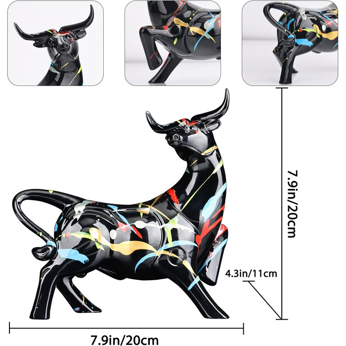 Декоративна статуетка бика, тверда, барвиста фігурка бика, прикраса, сучасна абстрактна скульптура бика з синтетичної смоли, підходить для прикраси інтер'єру, книжкової полиці, стільниці, центрального елемента
