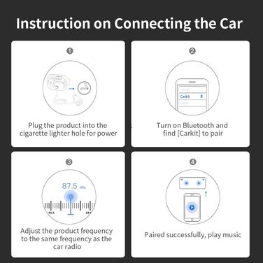 Бездротовий FM-передавач INF для автомобіля, Bluetooth 5.0, адаптер Bluetooth, із зарядним пристроєм USB, портом AUX та світлодіодом