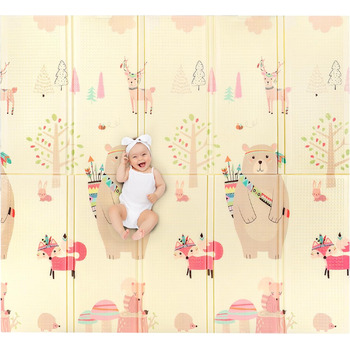 Ігровий килимок Baby 180x200x1,5 см - Ігровий килимок XXL з двосторонньою м'якою підкладкою - Дитяча та доросла сторона - Ігровий килимок з пінопласту - Дитячий ігровий килимок складний - Солодкий ведмедик лисиця