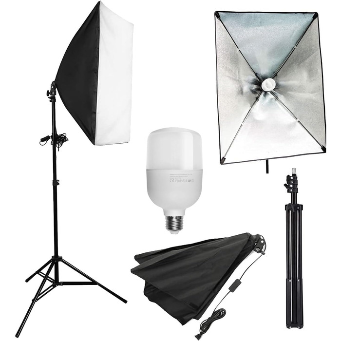 Набір фотостудії Softbox, набір фотостудії Abeatstudio 25 Вт LED Softbox, фотосвітло 50x70 см з лампочкою та штативом 5500K, фотолампа для портретної зйомки, потокової передачі ігор, відеозйомки