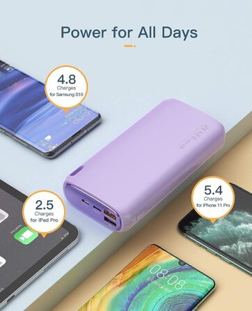 Зовнішній акумулятор для мобільного телефону Kuulaa Powerbank 26800mAh, Power Bank Macaroon Color Dual Output Portable Charger Зовнішній акумулятор, сумісний з iPhone 16 15 14 13 12 Pro Max Samsung iPad Huawei, фіолетовий