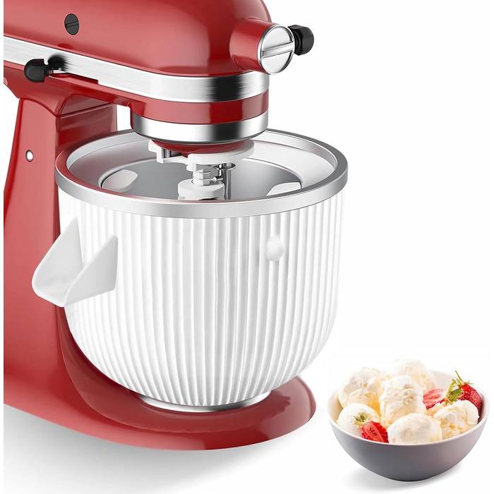 Насадка для морожениці для блендера KitchenAid, підходить для міксерів KitchenAid 4.5/5QT & 6QT, морозива та морозива сорбет для морозива для KitchenAid, 2 кварти, біла