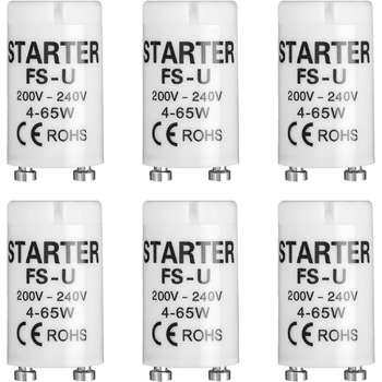 Стартер для люмінесцентних ламп, люмінесцентний для одноконтурної світлодіодної трубки лампи longlife light люмінесцентної лампи довготривалий стартер для люмінесцентних ламп LED лампи (6*4-65W), 6 шт.