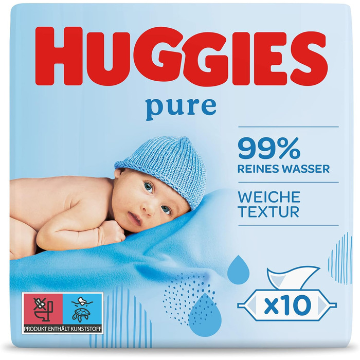 Вологі серветки Huggies Pure Дитячі серветки, упаковка 10 шт. (10 шт. 56 шт. )