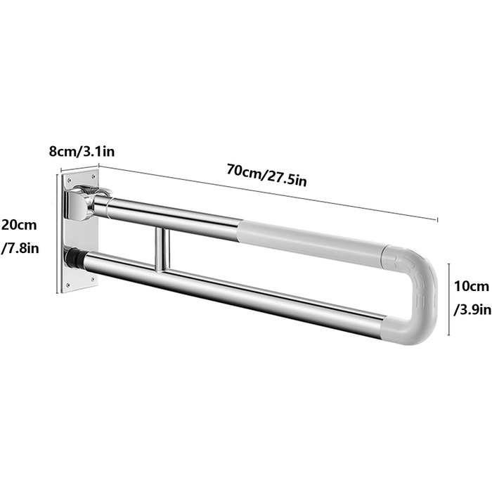 Поручні для ванни та душу, безпека ванної кімнати з нержавіючої сталі, відкидний 23,6 дюйма/27,5 дюйма, поручні для людей похилого віку, поручні з нержавіючої сталі (білий, 70 см/27,5 дюймів) 70 см/27,5 дюймів білий