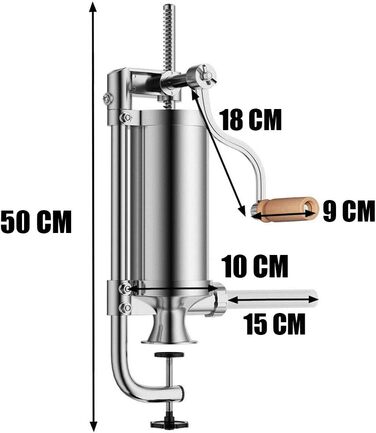 Літрів ковбасна машина Наповнювач для ковбаси з нержавіючої сталі з фіксованим кронштейном - практична вертикальна машина для начинки ковбаси з 4 наповнювальними трубками та ручною рукояткою - ємність 5.0 літрів ковбасної начинки 5.0 літрів 2, 5.0
