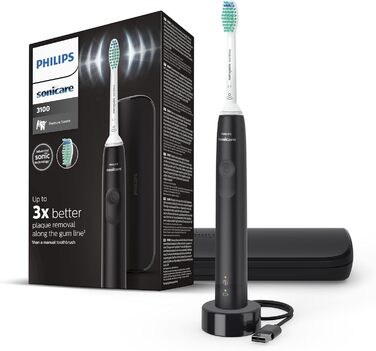 Звукова електрична зубна щітка Philips Sonicare серії 3100 з датчиком тиску та функцією нагадування BrushSync, HX3673/14, Чорний