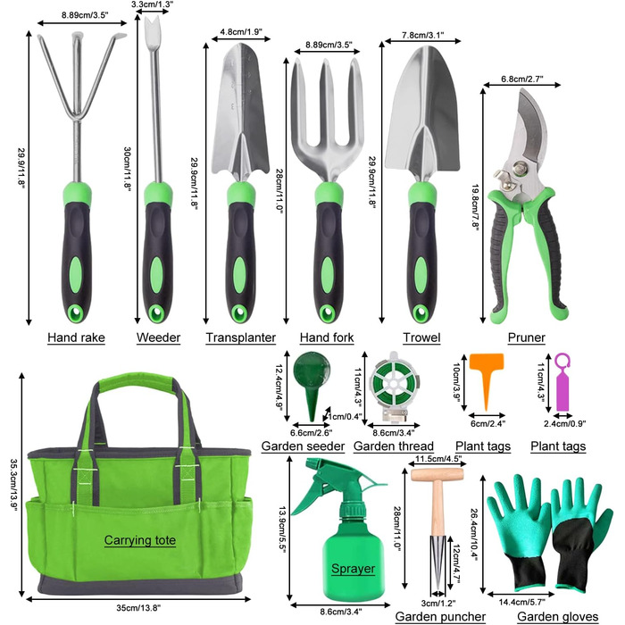 Набір садових інструментів Petalum, 32 шт. Набір садових інструментів із нержавіючої сталі з ергономічними гумовими ручками та сумкою для зберігання Садовий подарунковий набір для догляду за садом, садівництва