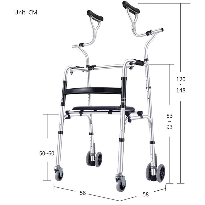 Мобільність складна прогулянкова рама, роллятор з опорою на підлокітнику, регулюється по висоті і ширині, з м'яким сидінням, для людей похилого віку, людей похилого віку, інвалідів
