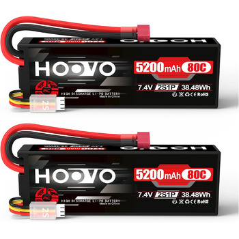 Акумулятор 2S LiPo Акумулятор 7,4V 5200mAh 80C Твердий корпус з Deans Plug Запасна батарея для RC Автомобіль Вантажівка Heli Літак Рок Гусеничний Літак Літак Вертоліт RC Автомобіль Вантажівка Човен (2 Packs)