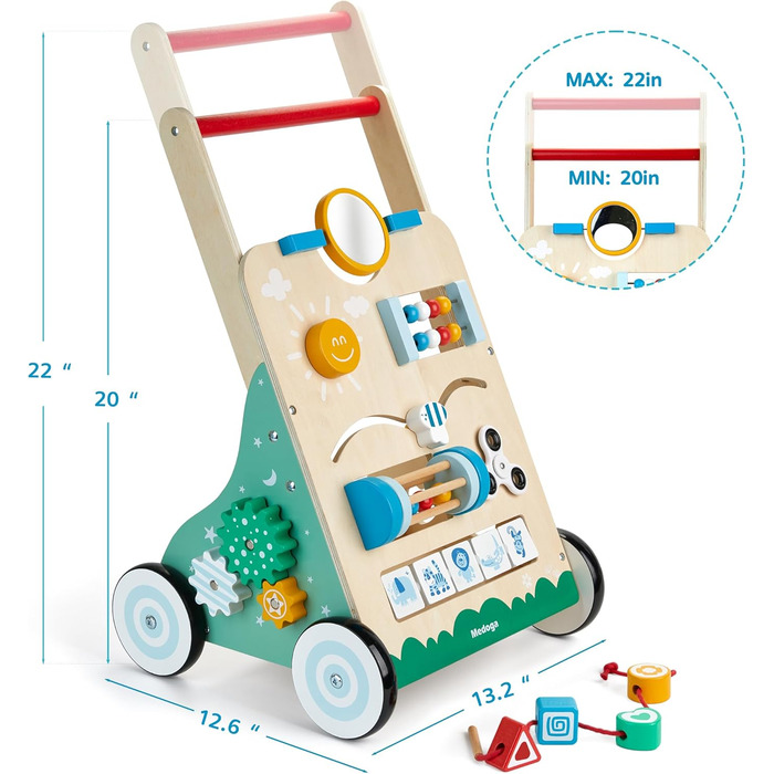 Ходунки для немовлят дерев'яні 10 в 1 Використовуйте як ходунки Baby Baby Walker Wood з прогумованими дерев'яними колесами та центром активності Walker Baby Baby Toy Toy для хлопчиків і дівчаток