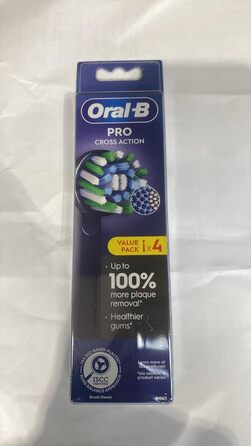 Насадки для електричних зубних щіток Oral-B Pro Cross Action, X-подібна форма та кутова щетина для більш глибокого видалення нальоту, 4 шт. насадки для зубних щіток, чорна чорна 4 шт. (1 упаковка)