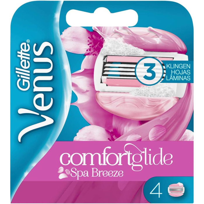 Леза для бритви Gillette Venus Comfortglide Breeze Spa для жінок з гелем для гоління подушка для захисту шкіри, 4 змінні леза Spa Breeze